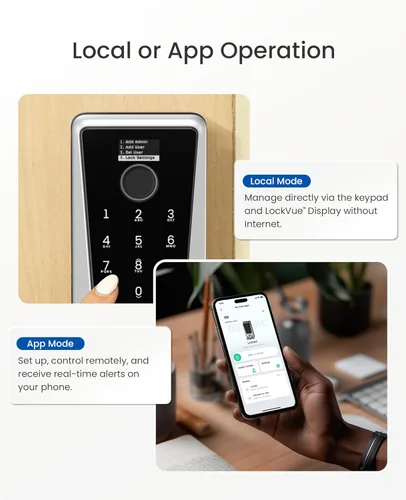 Miniatura 11 de DESLOC Cerradura inteligente WiFi D110 Plus, Wi-Fi incorporado, sin necesidad de hub, cerradura de entrada sin llave con huella dactilar, cerrojo