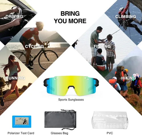 Miniatura 5 de FMY Gafas de sol deportivas polarizadas para hombres y mujeres con 3 lentes intercambiables, protección UV, gafas de ciclismo de béisbol MTB