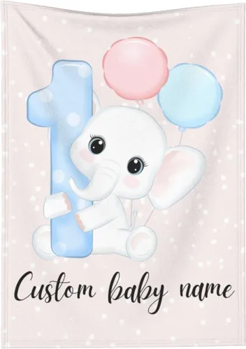 Miniatura 11 de Manta de bebé personalizada con nombre personalizado, manta de elefante para niñas y niños (rosa)