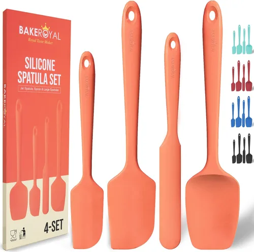 BakeRoyal Juego de espátulas de silicona – 4 espátulas de goma de silicona resistente al calor 600°F para tareas diarias – Espátulas de cocina de