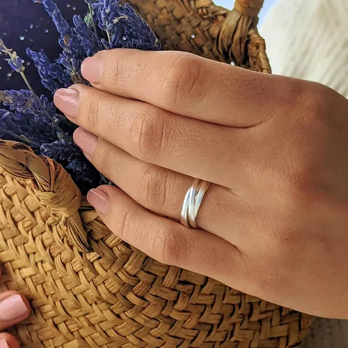Miniatura 4 de Silverly Anillos de boda de estilo ruso para él y ella, anillo de cinco bandas entrelazadas, anillos clásicos de plata de ley 925 multibanda