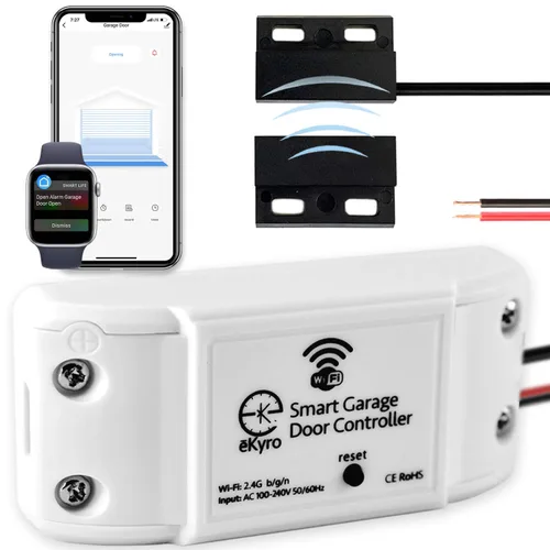 eKyro Abridor inteligente de puerta de garaje - Controlador remoto universal WiFi compatible con Alexa, Google Home, iPhone, Siri, Android, alerta