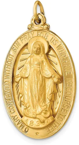 Miniatura 5 de FB Jewels Oro amarillo de 14 quilates pulido sólidosatén medalla milagrosa ovalada 3D