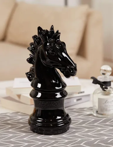 Miniatura 5 de Estatua de caballero de ajedrez moderna, escultura de regalo, decoración del hogar, arte para dormitorio, comedor, sala de estar, poliresina, negro