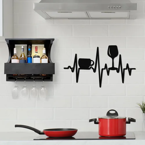 Miniatura 4 de Blulu Heartbeat - Cartel de café y bar de vinos de 15.75 x 9.04 pulgadas, decoración de pared rústica de metal negro para colgar en la pared