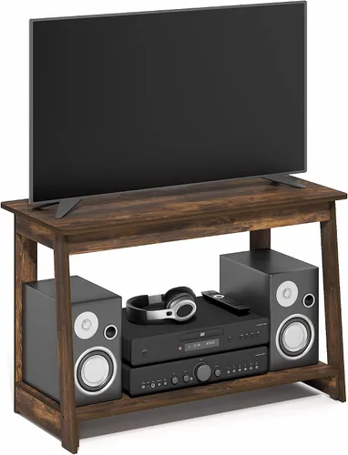 Furinno Beginning - Soporte de TV rectangular de 2 niveles con estante abierto, consola de TV para TV de hasta 36 pulgadas, parte trasera abierta,