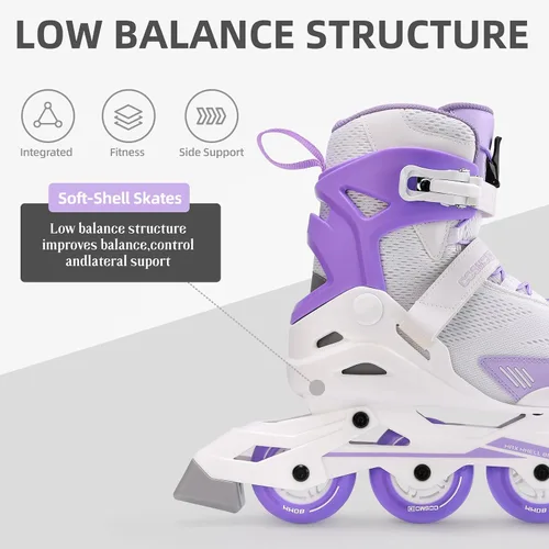 Miniatura 2 de Move - Patines en línea para mujer y hombre, patines profesionales para adultos, para uso en interiores y exteriores, talla 5-12 Blanco/Morado