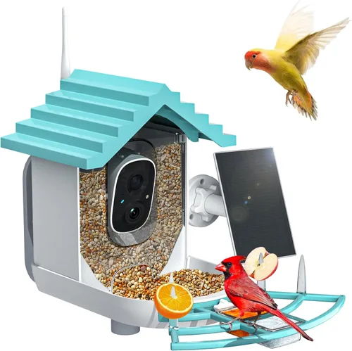 Miniatura 10 de Comedero inteligente para pájaros con cámara, alimentado por energía solar e identificación IA, alimentador de pájaros WiFi de 2.4 Ghz para Azul