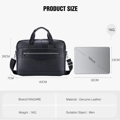 Miniatura 5 de FANDARE Maletín de cuero retro para hombre, bolso de negocios cruzado para computadora portátil