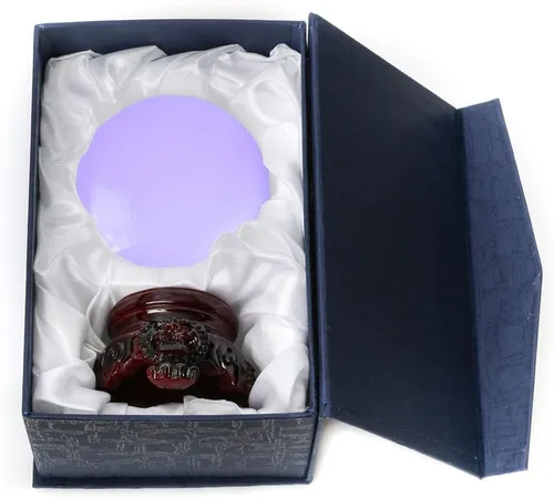Miniatura 2 de Amlong Crystal bola de cristal de 3 pulgadas (80 milímetros) con base de secoya con diseño de león Morado