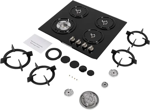 Miniatura 9 de Estufa de gas de 23 pulgadas, 4 quemadores, estufa de gas integrada con panel de vidrio templado, estufa de GN/LPG, quemadores de cocina