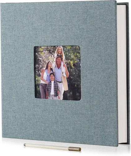 Miniatura 27 de HoneyTolly Álbum de fotos autoadhesivo para fotos de 4 x 6 imágenes, cubierta magnética de lino, 15 hojas/30 páginas en blanco para bodas Beige claro