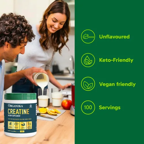 Miniatura 4 de Organika Polvo de creatina, monohidrato de creatina micronizada 100% pura, ayuda a desarrollar músculo magro, aumentar la fuerza y mejorar