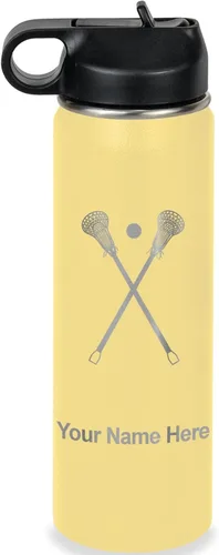 Miniatura 23 de LaserGram Botella de agua personalizada, palitos de lacrosse, acero inoxidable de doble pared aislada al vacío con popote superior, regalo grabado