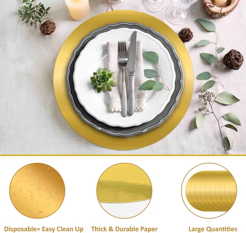 Miniatura 3 de Paquete de 50 platos de carga metálicos dorados, 13.5 pulgadas, redondos, desechables, para recepción de boda, decoración de mesa de fiesta