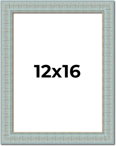 Marco de madera maciza envejecida azul y verde azulado de 12 x 16 pulgadas, ancho de moldeo de 1.625 pulgadas, marco azul Sonoma completo con