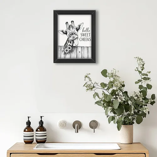 Miniatura 6 de Funny Bathroom Wall Art Framed Giraffe Bathroom Decor, Black and White Animal Canvas Print Picture Farmhouse Toilet Signs for Home Restroom, Black