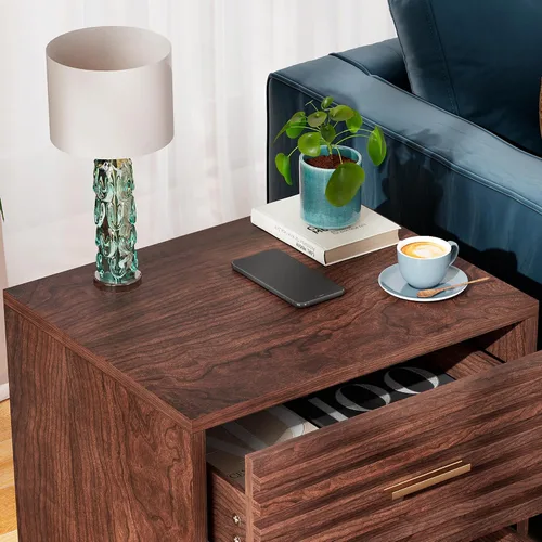 Miniatura 9 de Whalefall Mesitas de noche, mesita de noche acanalada con cajón, mesita de noche moderna de mediados de siglo, mesa auxiliar de cama