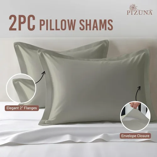 Miniatura 3 de Juego de 2 fundas de almohada de 100 % algodón puro, tamaño King, color plateado, lujosas fundas de almohada de algodón de fibra larga de 400 hilos