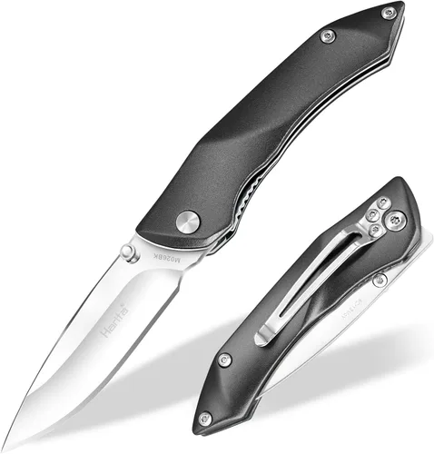 Miniatura 10 de Harita Cuchillo plegable de bolsillo, hoja de acero 8Cr13Mov de 2.95 pulgadas, mango de aluminio, cuchillo de seguridad con cierre de forro con clip