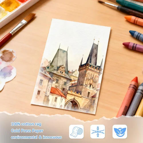 Miniatura 3 de Fyess 120 piezas de papel de acuarela 100% trapo de algodón blanco 140 libras papel pesado para acuarela tarjetas papel prensado en frío papel