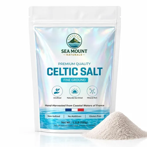 Sal celta fina molida, 1.1 lb (18oz) | Rica en 82 minerales esenciales I Sal marina francesa sin refinar sal mineral orgánica I 100% natural y