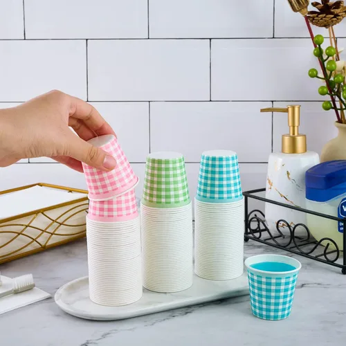 Miniatura 3 de LITOPAK Paquete de 480 vasos de papel de 3 onzas, vasos de baño desechables coloridos, tazas pequeñas para enjuague bucal para el hogar, baño