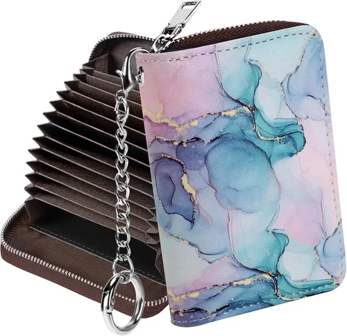 Miniatura 25 de Mayski - Cartera para tarjetas de crédito con cremallera para mujeres, tarjetero pequeño de acordeón, llavero, tarjetero para tarjetas de Manzana