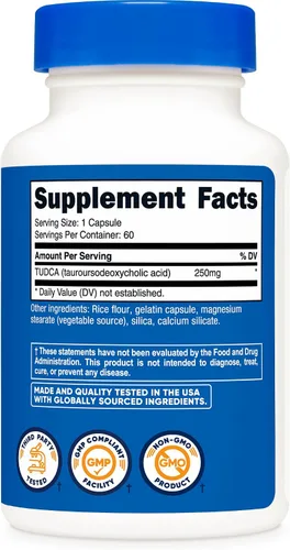 Miniatura 5 de Tudca 0.008 onzas; 60 cápsulas (àcido tauronesodeoxicólico) de Nutricost, 1 botella, 1