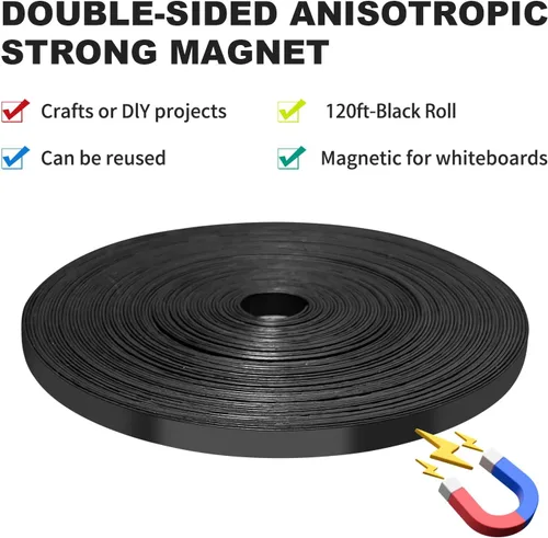 Miniatura 6 de Magnetic Tape Roll, 30ft x 1/4 Inch Magnet Tape for Whiteboard, Reusable Magnetic Whiteboard Borders & Dividers for Classroom, Office, Art (Black)