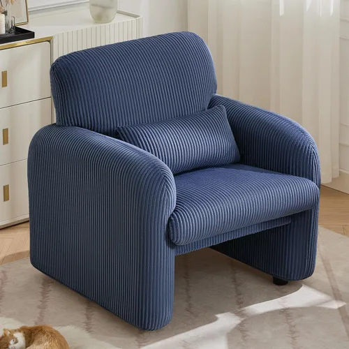 Miniatura 11 de WUTUTUEE Silla decorativa de tela de pana, sillas tapizadas modernas para sala de estar con almohada lumbar, sillón ancho y cómodo para dormitorio