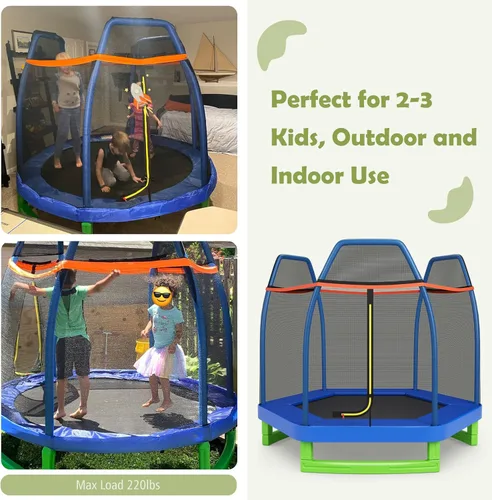 Miniatura 5 de Giantex - Trampolín de 7 pies para niños, marco de acero resistente pequeño mini trampolín para niños pequeños, grandes regalos para niños y niñas