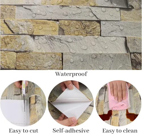 Miniatura 8 de VaryPaper Papel tapiz de ladrillo de pizarra para despegar y pegar, papel tapiz de piedra autoadhesivo, extraíble, rollo de papel de pared