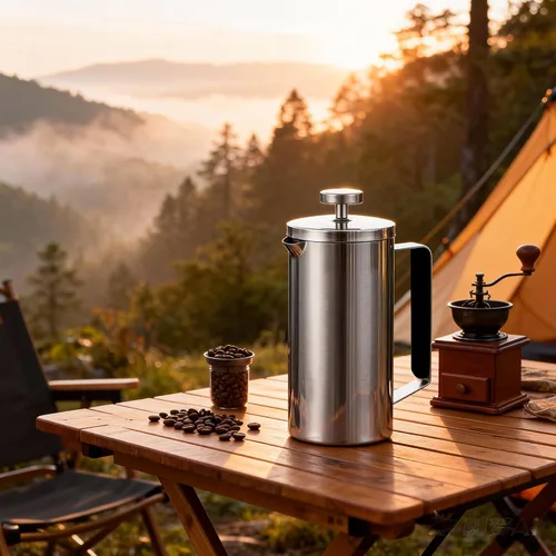 Miniatura 12 de Cafetera de Prensa Francesa de Acero Inoxidable Negro, Prensa Francesa Aislada de Doble Pared, para Café y Té, con 3 Pantallas Extra y una Cuchara