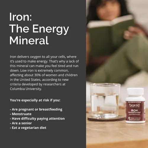 Miniatura 5 de BRAINMD Dr Amen Iron - 30 cápsulas - Apoya la producción de energía, la función cognitiva y la regulación génica - Suave y fácil de absorber - Sin