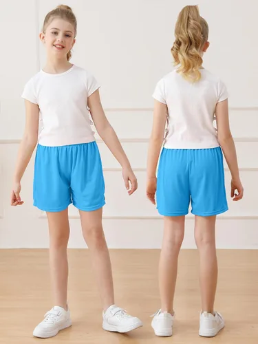 Miniatura 4 de Resinta Pantalones cortos de malla atlética para niñas, baloncesto, fútbol, deportes activos, gimnasio, pantalones cortos para jóvenes y niños