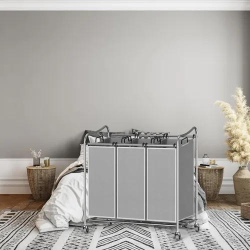 Miniatura 6 de Simple Houseware - Carrito clasificador de ropa sucia resistente de 3 bolsas, plateado Plata