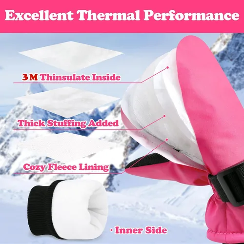 Miniatura 3 de Sarfel Guantes impermeables para niños pequeños, guantes de esquí, guantes de nieve, guantes para bebé, Thinsulate 1-7 años