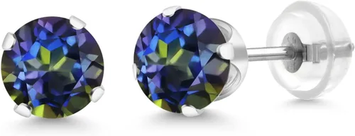Miniatura 187 de Gem Stone King Aretes solitarios con piedra natal de oro de 14 quilates Redondos de 0.236 in Aretes de oro para mujeres y hombres