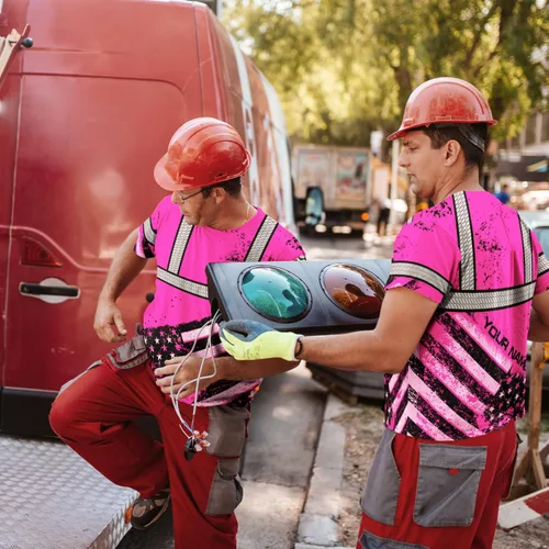 Miniatura 7 de Camisa de alta visibilidad de calavera con bandera de Estados Unidos para hombres, camisas de seguridad con nombre personalizado, ropa de trabajo