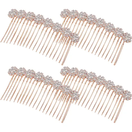 Miniatura 10 de Geosar 4 peines laterales de aleación de diamantes de imitación para el cabello, clips de flores de cristal, peine de boda, clips de joyería