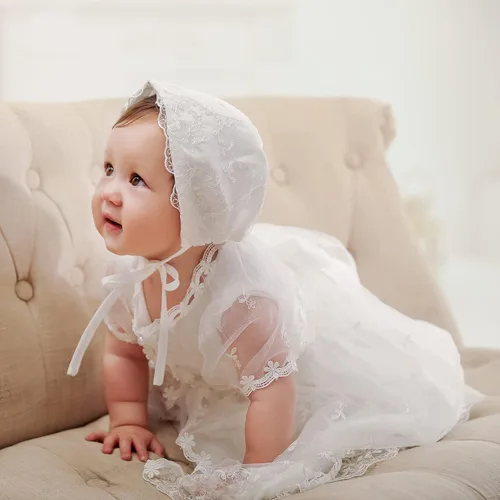 Miniatura 3 de DPKM Vestido de bautismo para niña 3 piezas bordado bautizo formal para fiesta boda