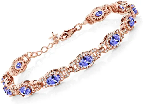 Miniatura 80 de Gem Stone King 18K Rose Gold Plated Silver Oval Gemstone Birthstone Tennis Bracelet For Women Oval 6X4MM 7 Inch With 1 Inch Extender Fine