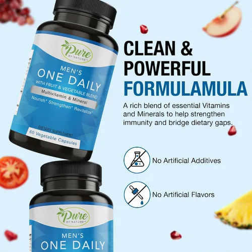 Miniatura 3 de Pure By Nature Multivitamínico diario para hombres, suplemento de apoyo inmunológico con ingredientes no transgénicos, vitaminas y minerales