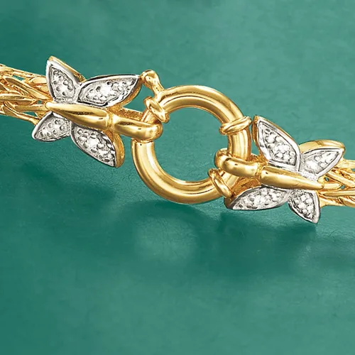 Miniatura 4 de Ross-Simons 14kt Yellow Gold Butterfly Wheat Link Bracelet With Diamond Accents