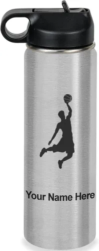 Miniatura 50 de LaserGram Botella de agua personalizada, hombre haciendo slam dunk de baloncesto, de acero inoxidable, de doble pared con aislamiento al vacío