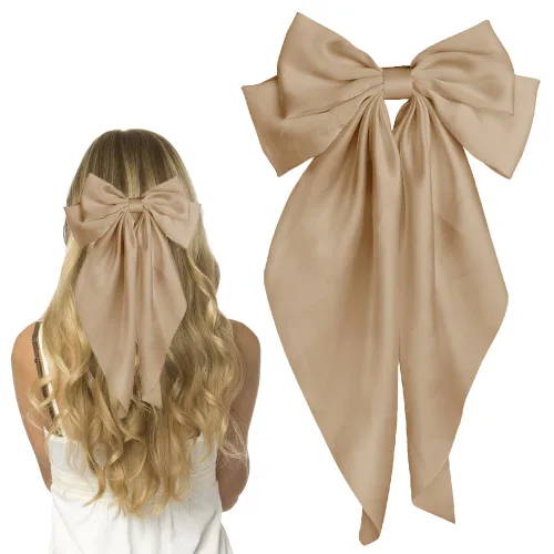 Miniatura 19 de Pufandor - Lazo para el cabello de satén sedoso para mujeres, lazos rojos para niñas, pasadores de lazo, cola larga con clips, lazos grandes