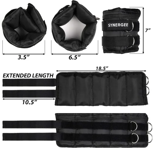 Miniatura 3 de Synergee Pesas ajustables para tobillo/muñeca de ajuste cómodo (juego de 2). Disponible en 5 libras, 10 libras y 20 libras. Talla única. c) 20 lbs