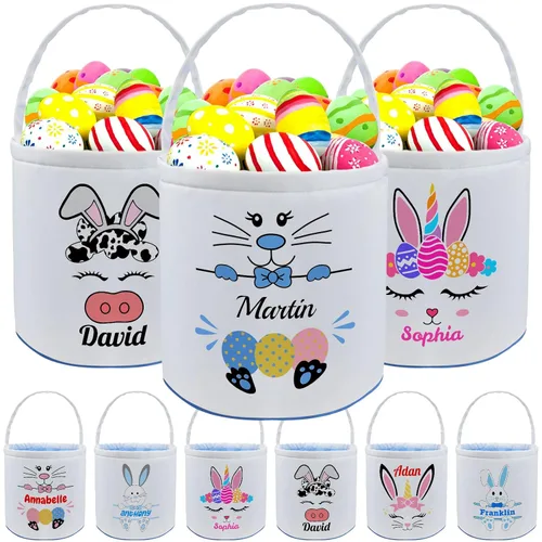 kioskbanks Cesta de Pascua personalizada con nombre para niños, lona personalizada, cubo de Pascua, regalo para niños y niñas Estilo2-azul
