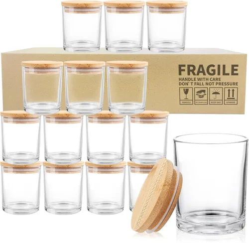 SUPMIND Paquete de 15 Frascos de Velas de Vidrio, Recipientes para Velas Transparentes de 7oz con Tapas de Bambú y Etiquetas, Frascos de Velas